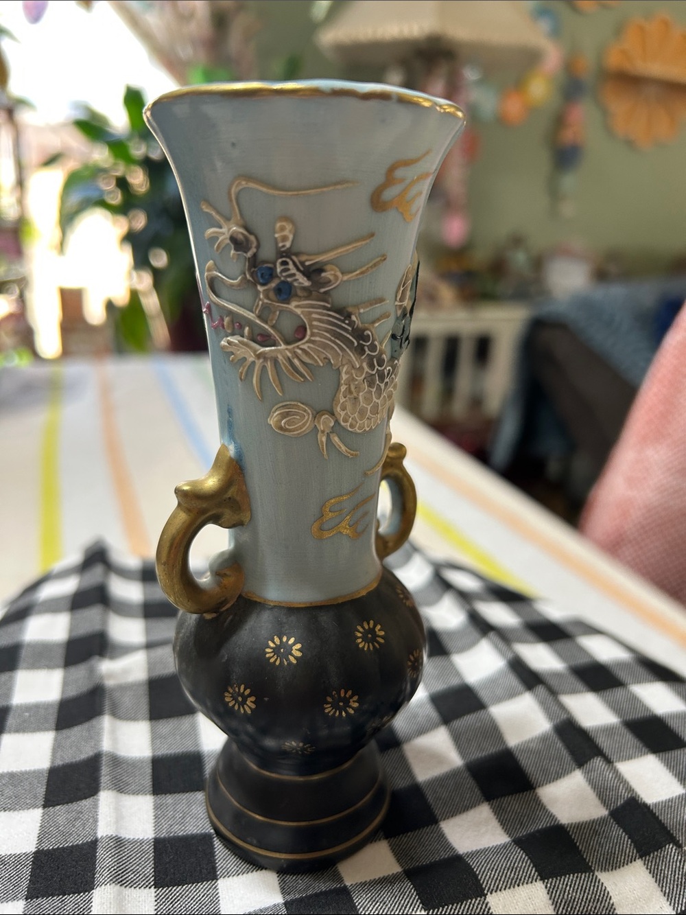 Vintage Japanese Moriage Dragonware Mid-Century Porcelain Bud Vase Raised Dragon
